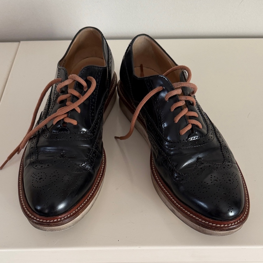 Tod’s Black Leather Oxfords brogues women's Dress Shoes with lace Eu 38 US 8